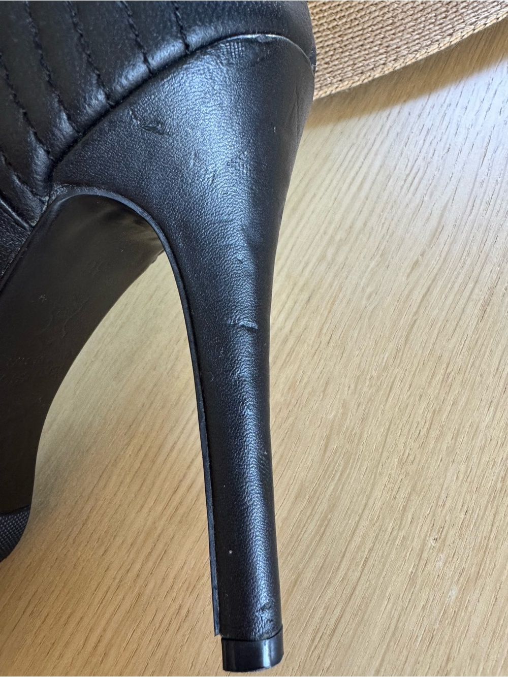 Alexander McQueen Black Leather Peep-Toe Stiletto Ankle Booties - Picture 8 of 17